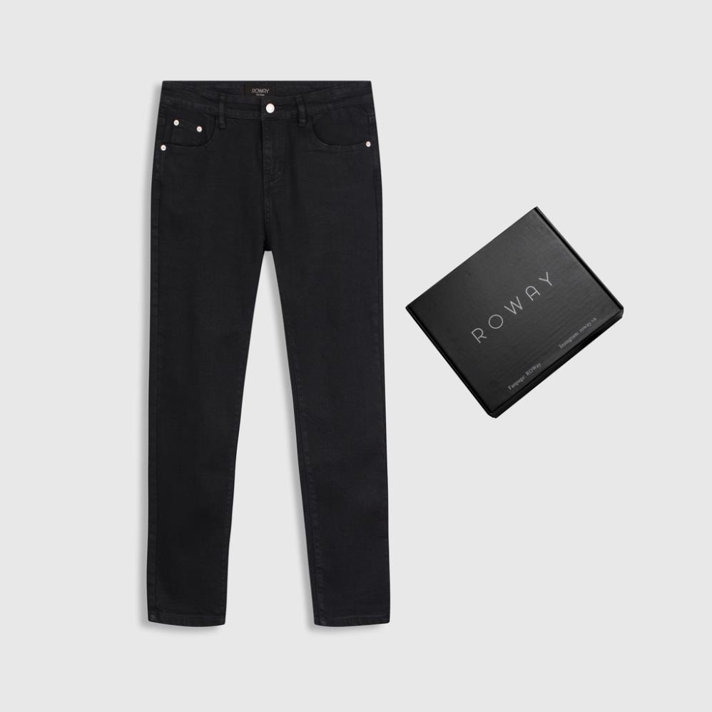 Quần jean nam ROWAY vải denim co giãn nhẹ, form skinny, Jean đen trơn