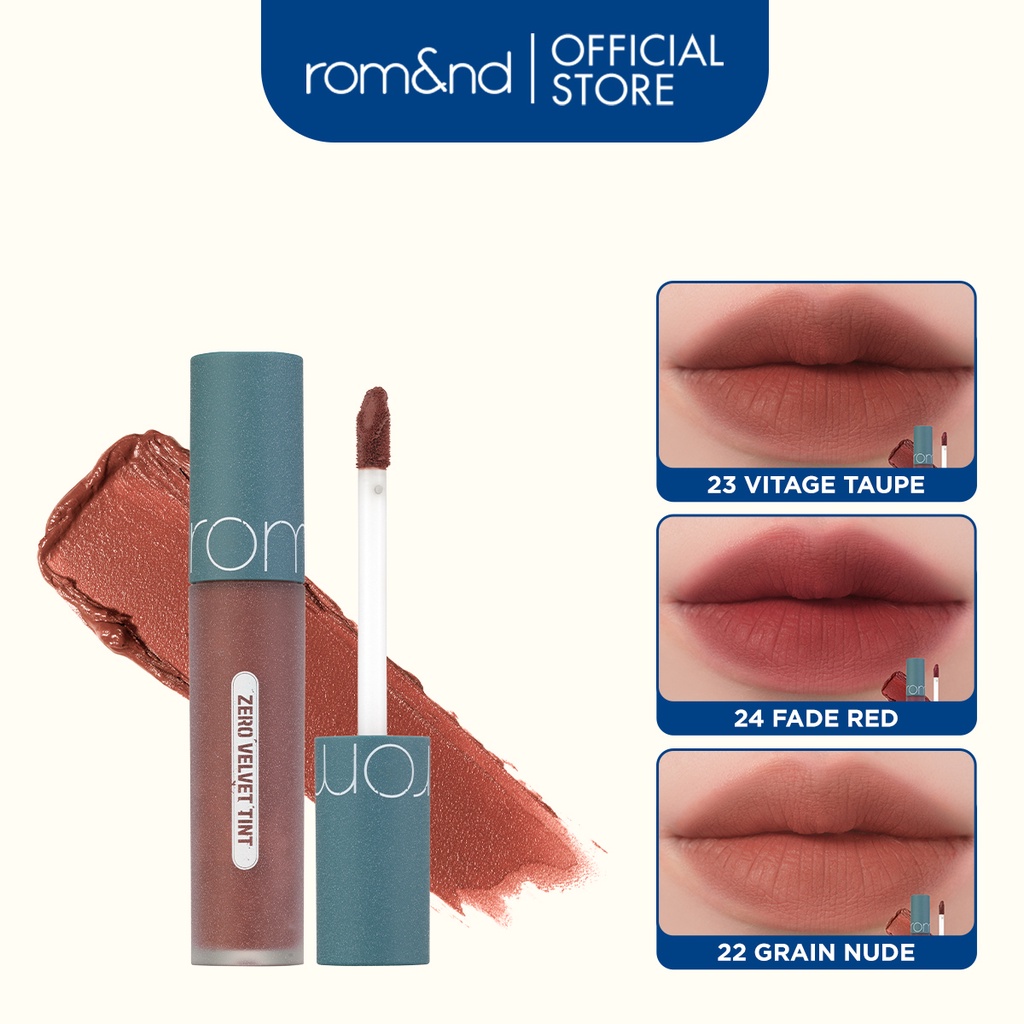 [Rom&nd] [Vintage Series] Son kem lì, lên màu chuẩn, mịn môi Hàn Quốc Romand Zero Velvet Tint 5.5g