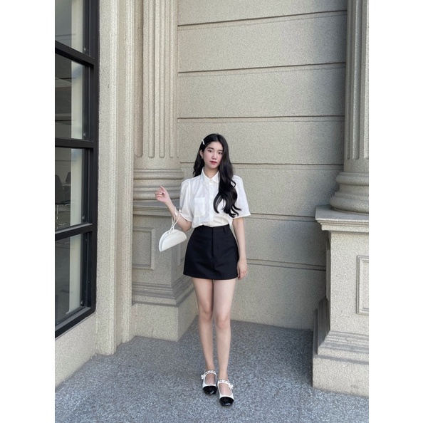 Áo sơmi croptop 2 túi