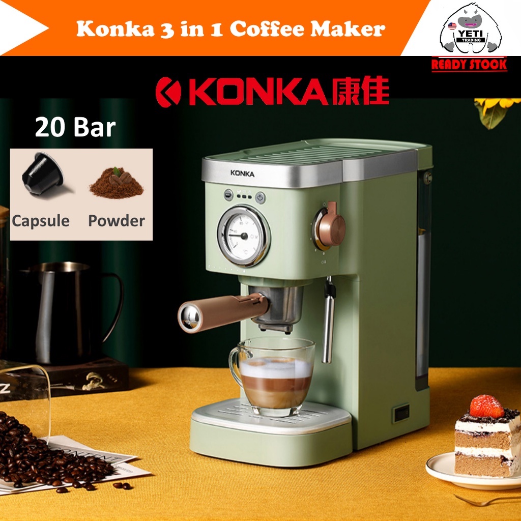 20Bar Konka 3in1 Espresso Ý Cổ điển cổ điển của Ý Cofee Maker Maker Coffee Powder Kopi