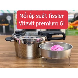 🇩🇪nồi áp suất cao cấp fissler vitavit premium kèm xửng hấp 6l made in germany dập đáy nồi