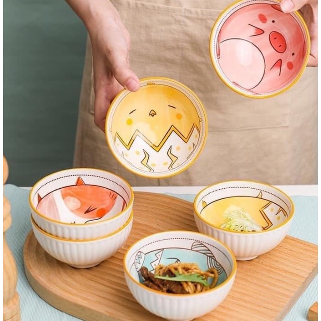 Set 6 bát thú không kèm đũa, không vỏ hộp siêu cute, đáng yêu tiện lợi