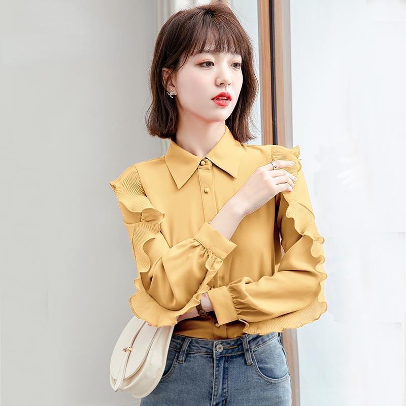 Áo Sơ Mi Chiffon Màu Đỏ Phối Bèo Thời Trang Mùa Xuân Kiểu Mới