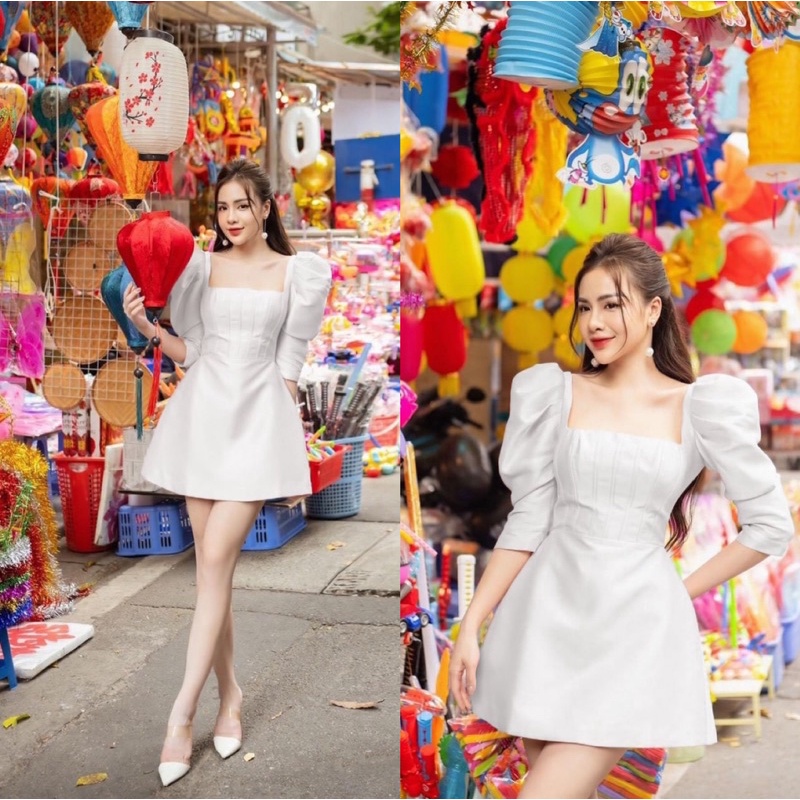 Ms1364y ĐẦM ÁNH KIM CỔ U TAY PHỒNG full size S/M/L/XL