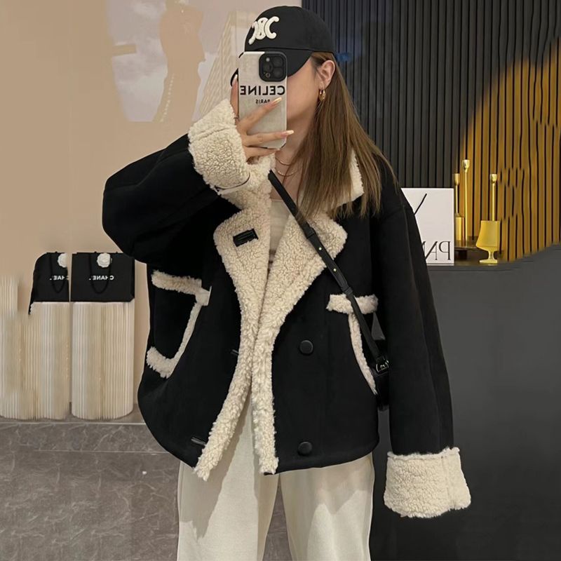 Áo Khoác Lót Lông Cừu Dày Dặn Giữ Ấm Phong Cách Thời Trang Thu Đông Mới 2022