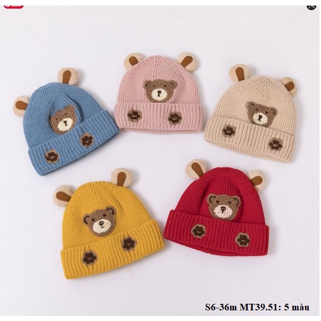 MT39 Mũ len, nón len cho bé giữ ấm đầu xinh xắn hình gấu chất liệu mềm mại, ấm áp S6-36m