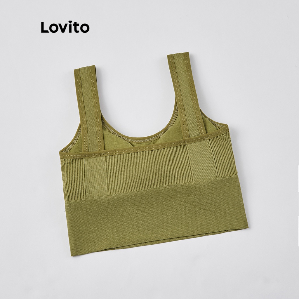 Áo lót Lovito miếng đệm ngực có thể tháo rời không gọng thép cổ vuông hở lưng màu trơn thường ngày L23LD071 (màu đen/ xanh lá/ khaki)