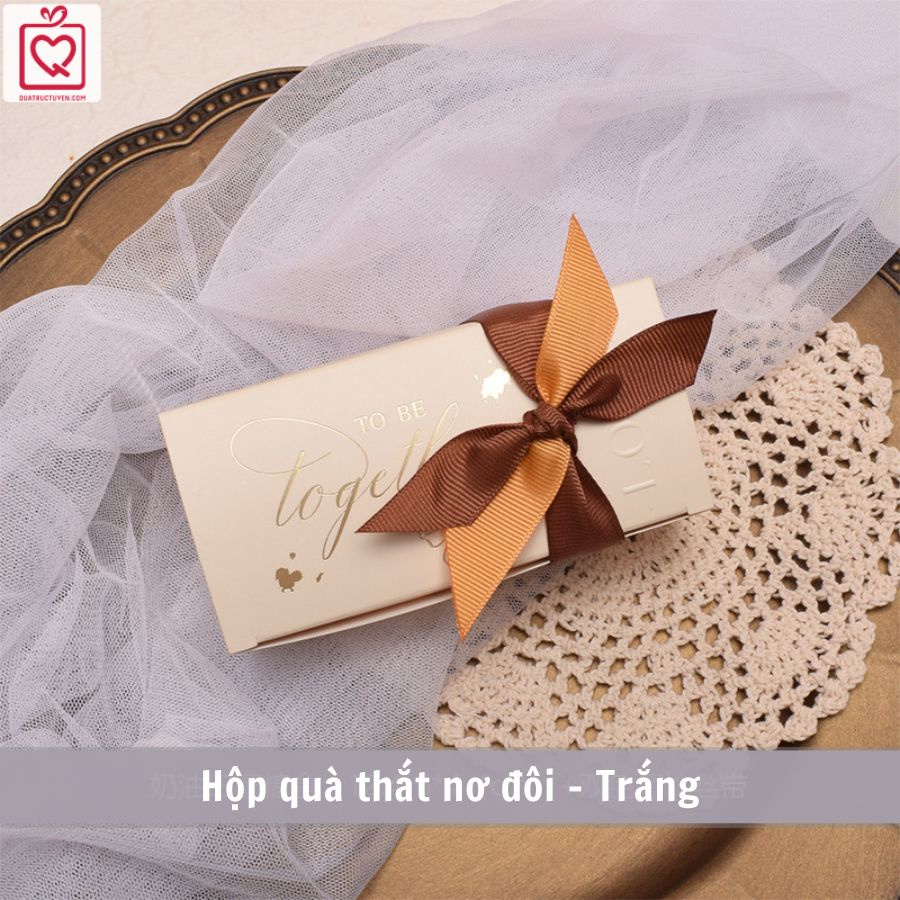Hộp quà nơ đôi hai màu hình chữ nhật, dễ thương tặng Giáng sinh, hộp đựng quà nhỏ H18