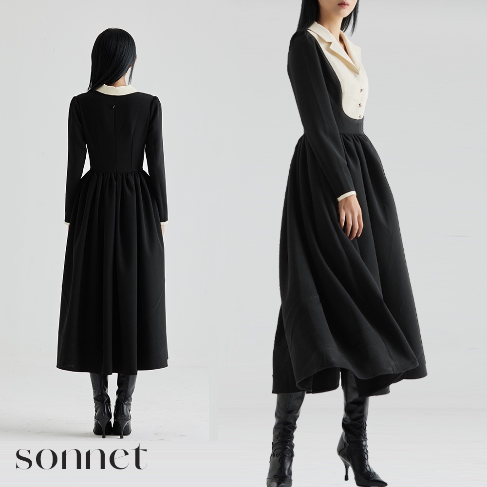 Athena dress-váy dài dáng tiểu thư cổ vest phong cách Hàn quốc tối giản thanh lịch- Sonnet