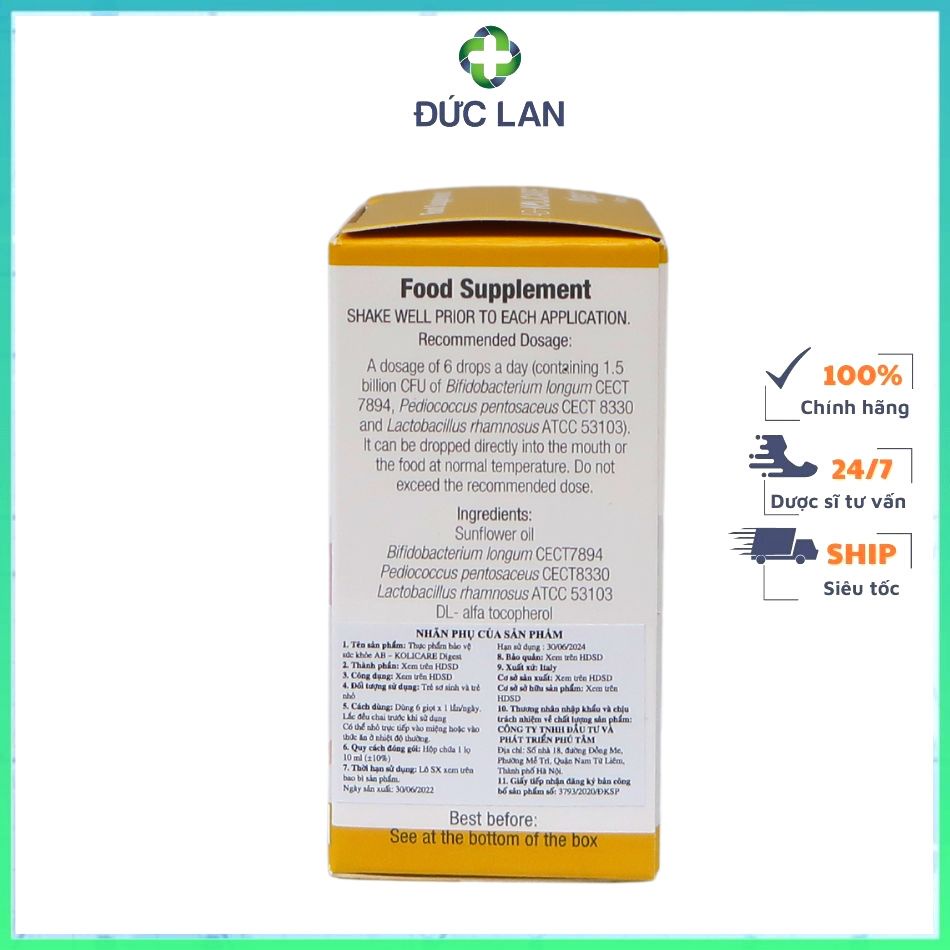 MEN VI SINH AB KOLICARE DIGEST HỖ TRỢ CẢI THIỆN TIÊU HÓA CHO TRẺ SƠ SINH VÀ TRẺ NHỎ