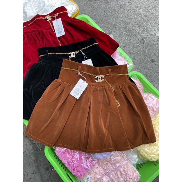 Váy xoè Nhung cao cấp tặng dây xích ( 4 màu)