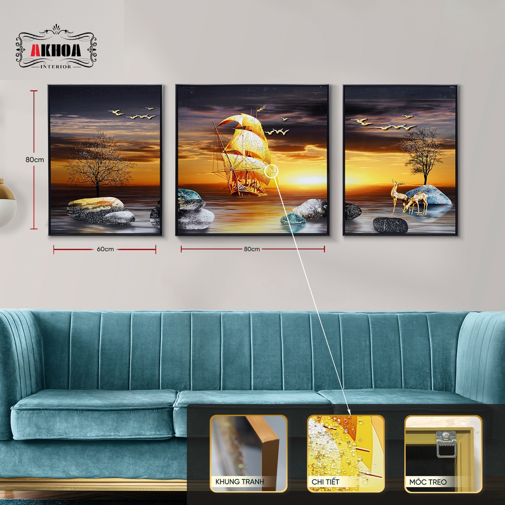 BỘ 3 TRANH TRÁNG GƯƠNG CAO CẤP AKHOA KT 60x80 + 80x80