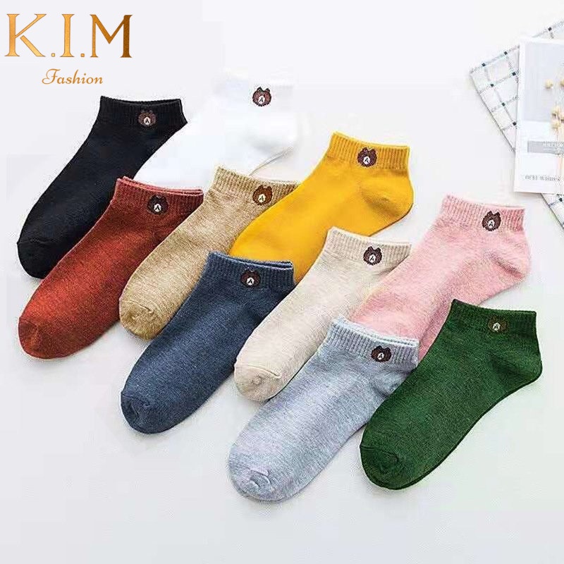 Tất nữ cổ ngắn họa tiết gấu dễ thương thoáng khí chống hôi chân KIM Fashion