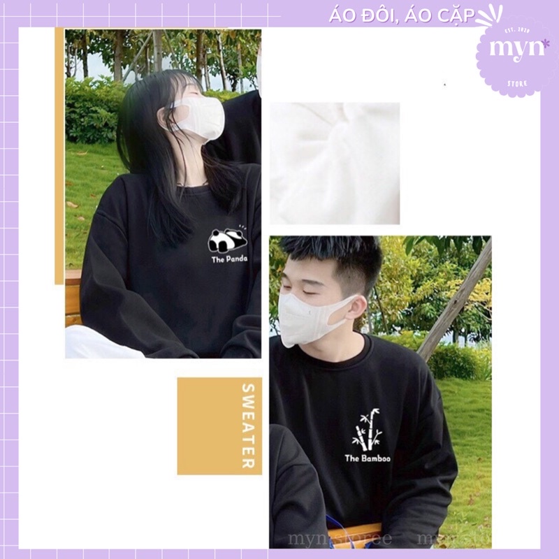 Áo sweater nỉ cặp đôi Gấu Trúc Panda - Bamboo , áo sweater đôi nam nữ chất nỉ cotton cao cấp form rộng dễ thương