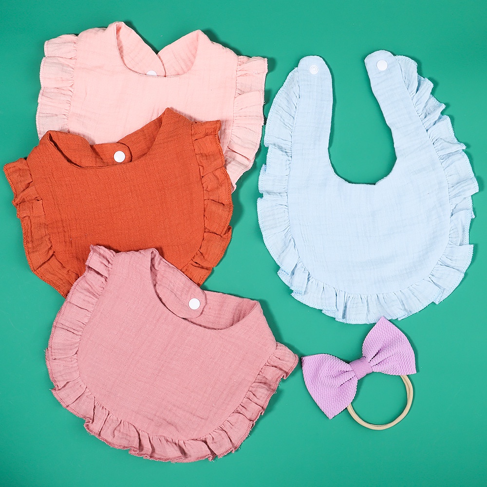 KIDSBOWS Set yếm ăn kèm phụ kiện tóc KIDSBOWS cotton hình tam giác màu trơn chống thấm nước dành cho bé