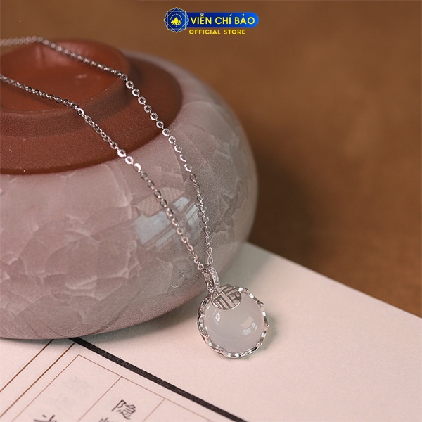 Dây chuyền bạc nữ chữ Phúc đá chất liệu bạc 925 thời trang phụ kiện trang sức Viễn Chí Bảo D000032
