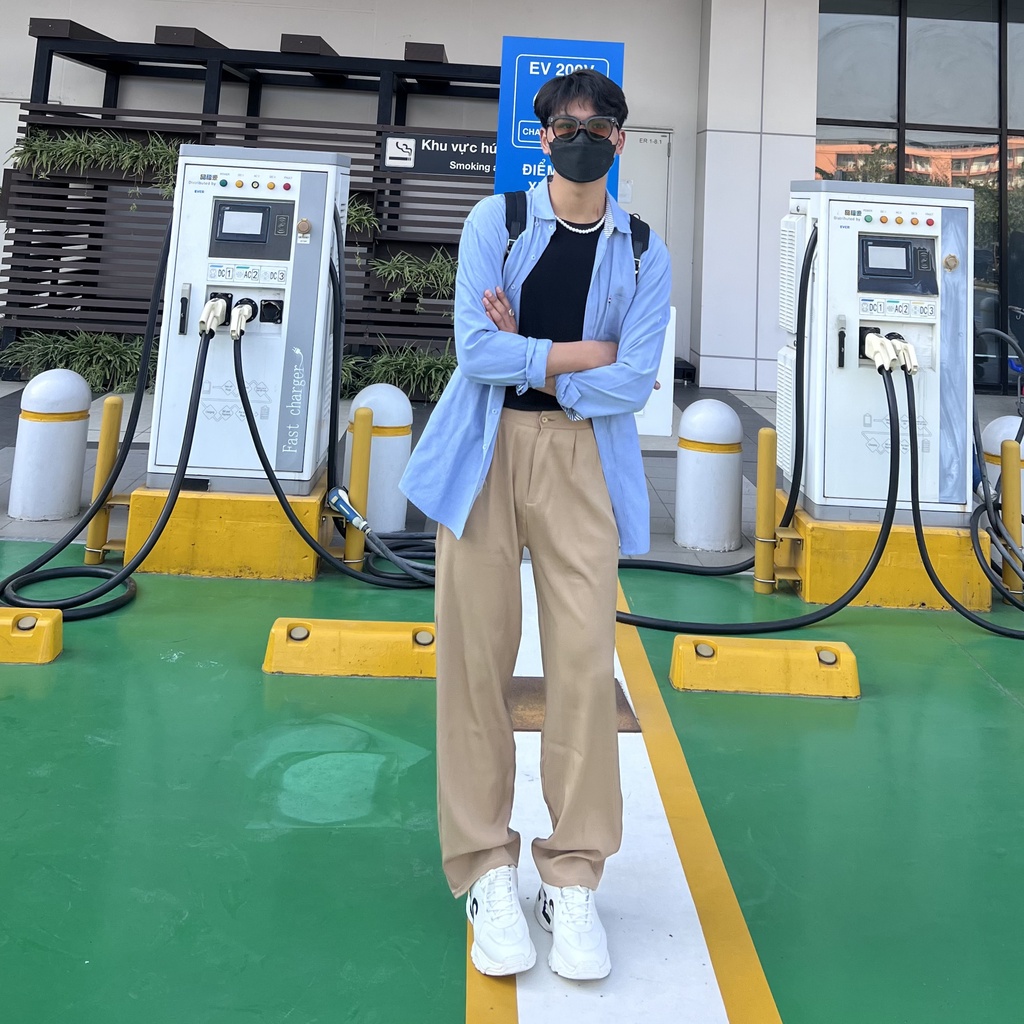 Quần Tây Ống Suông Unisex Nam Nữ Cạp cao Hàng Thiết kế DOMINO