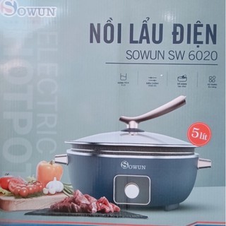 Nồi lẩu điện sowun sw-6020-5l sowun-việt nam-tích hợp 4 trong 1 chiên,xào,nấu,hấp thảo mãi có chống dính,