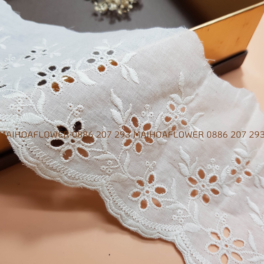 Dây viền ren boi màu kem BD12 rộng ngang 10cm loại đẹp dùng may đồ và trang trí decor Maihoaflower
