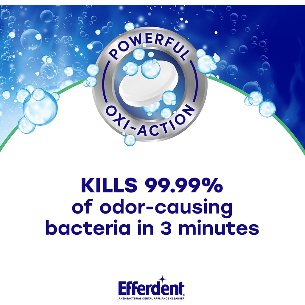 Efferdent Fresh & Clean Viên sủi làm sạch và vệ sinh hàm giả răng giả hàm tháo lắp, khay chỉnh nha 126 viên