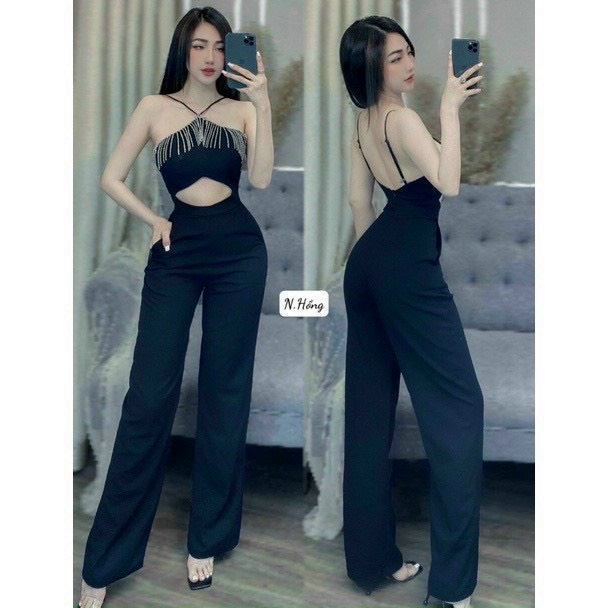 Áo liền quần dây chéo ống rộng kèm phụ kiện có mút Gu Fashion