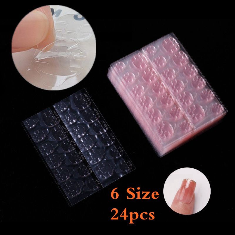 [Mua nhiều giản giá]Miếng dán móng tay giả 24 miếng 2 mặt silicon trong suốt dán nail box, móng giả siêu bền