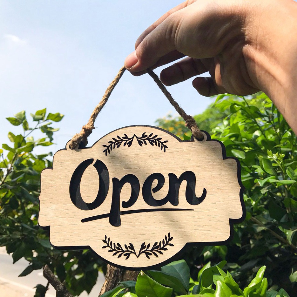 [Bảng gỗ Decor Nội Thất] Bảng Open / Closed gỗ 2 mặt dạng treo - Mẫu OC01