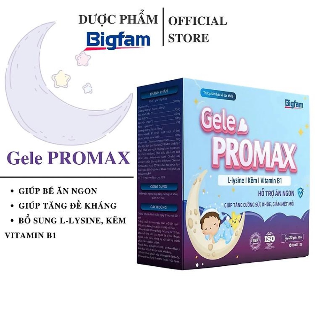 Thực phẩm bảo vệ sức khỏe Gele Promax Bigfam hỗ trợ ăn ngon, tăng đề kháng cho bé (Hộp 20 gói x 10g)