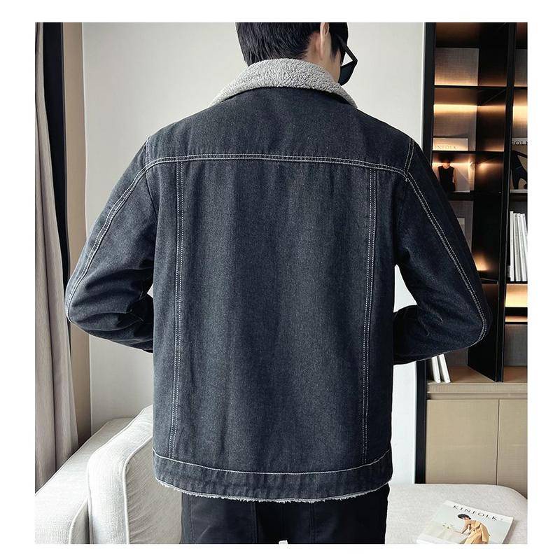 Áo Khoác Denim Lót Lông Cừu Dày Dặn Thời Trang Cho Nam