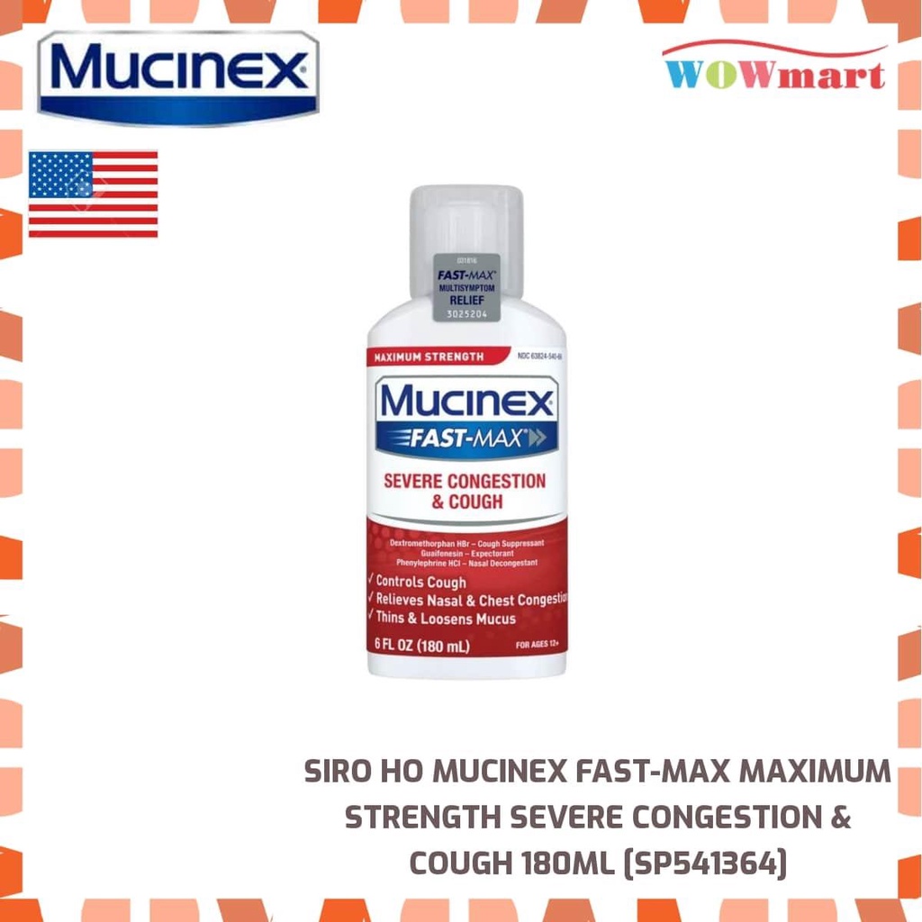 Siro ho Mucinex Fast-Max Maximum Strength Severe Congestion &amp; Cough 180ml