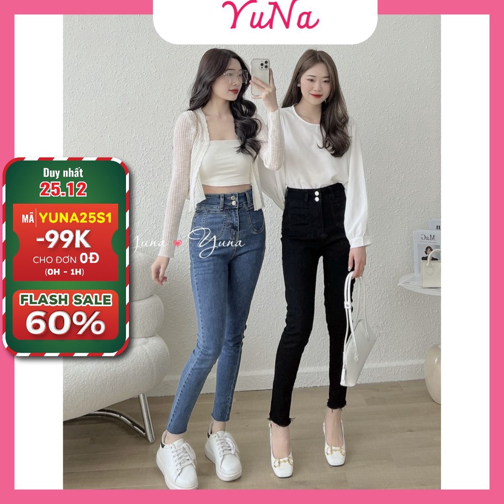Quần jean nữ YUNA cạp cao dáng ôm túi trước cá tính co dãn bốn chiều siêu hách dáng, thời trang nữ YUNA