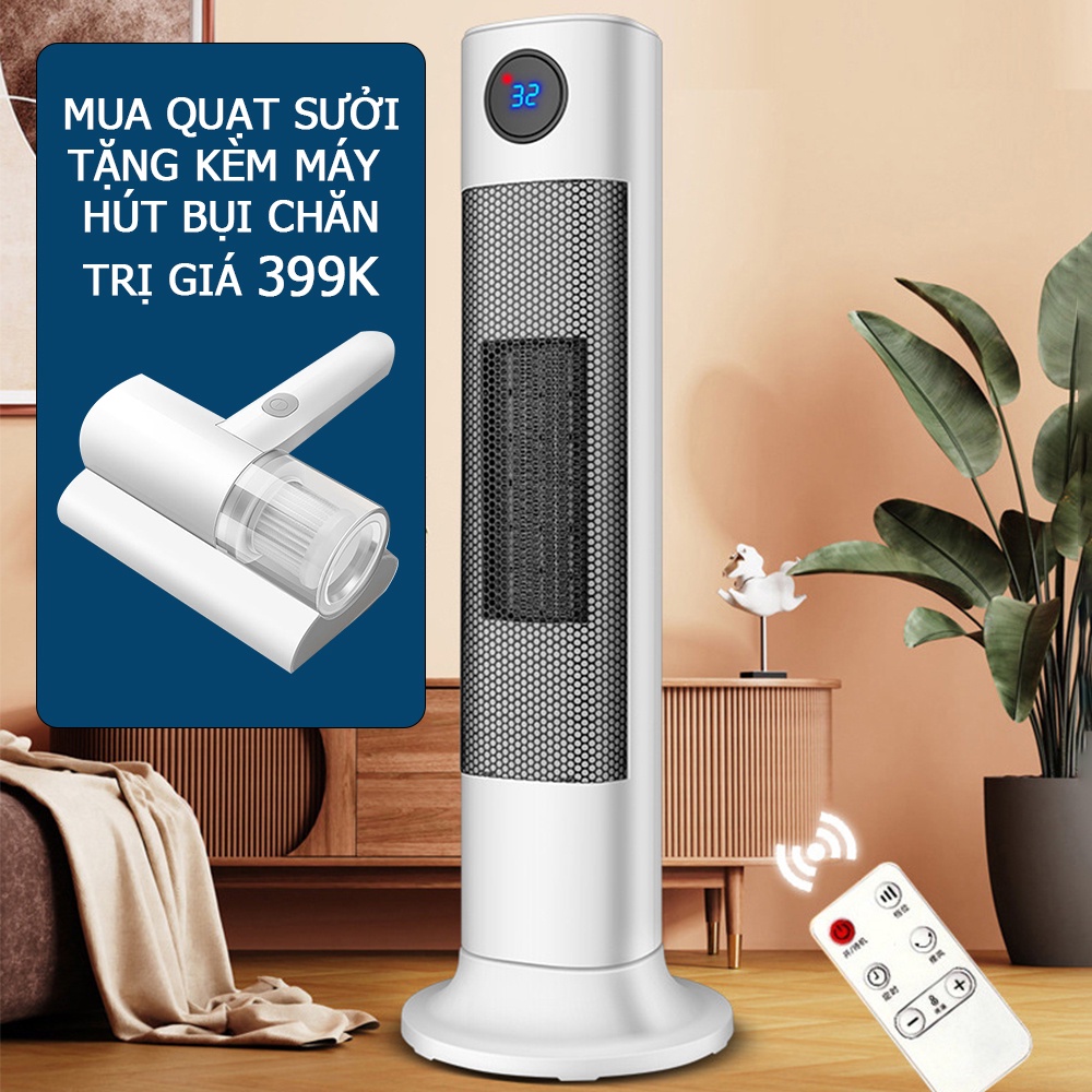 Quạt sưởi điện, Máy sưởi điều khiển từ xa, màn hình LED hiển thị nhiệt độ - An toàn, Tiết kiệm điện - Đầu xoay góc rộng