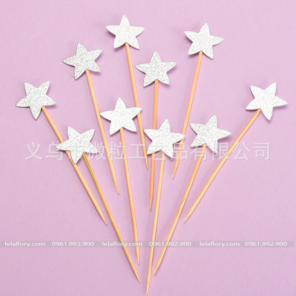 Set 50 que cắm nhũ hình tim và ngôi sao trang trí bánh sinh nhật hiện đại (QCB0046/QCB0047)