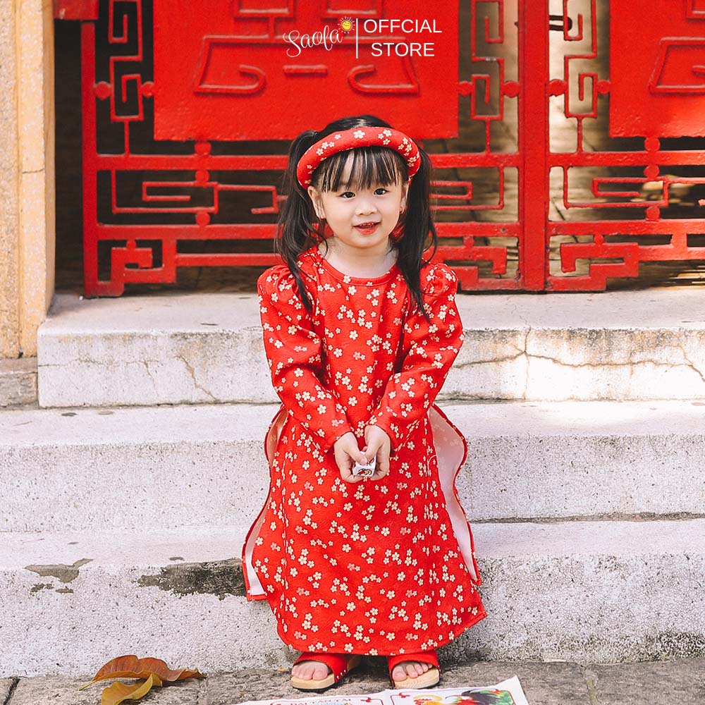 Áo Dài Tết Cho Bé Gái Hoạ Tiết Hoa Nhí - AD004 - SAOLA KIDS CLOTHING