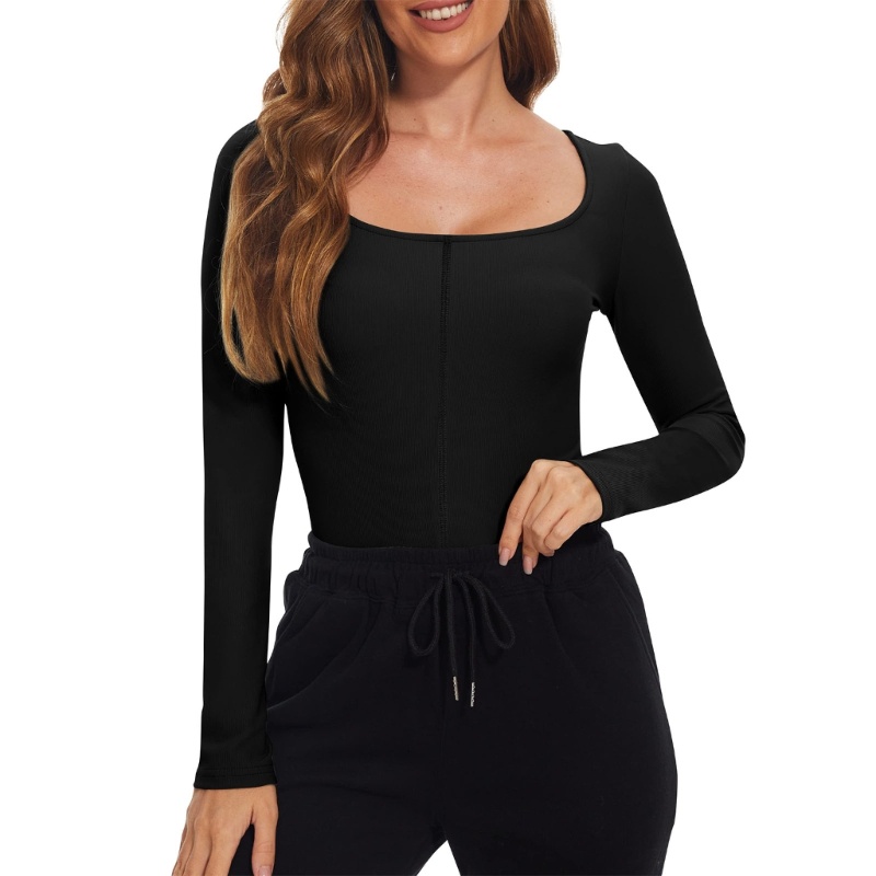 Áo Croptop Dệt Kim Tay Dài Cổ Vuông Thời Trang Mùa Thu Cho Nữ