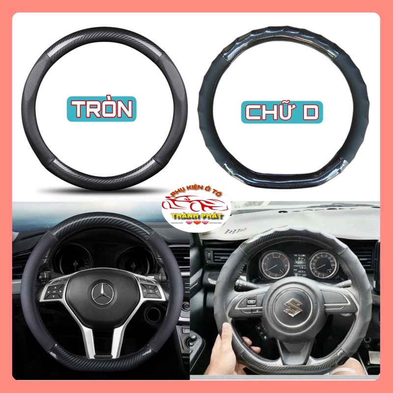 Bọc vô lăng bao tay lái đường kính 37cm 38 cm cho ô tô xe hơi 4 chỗ, 5 chỗ, 7 chỗ, bán tải da PU vân carbon cao su non.