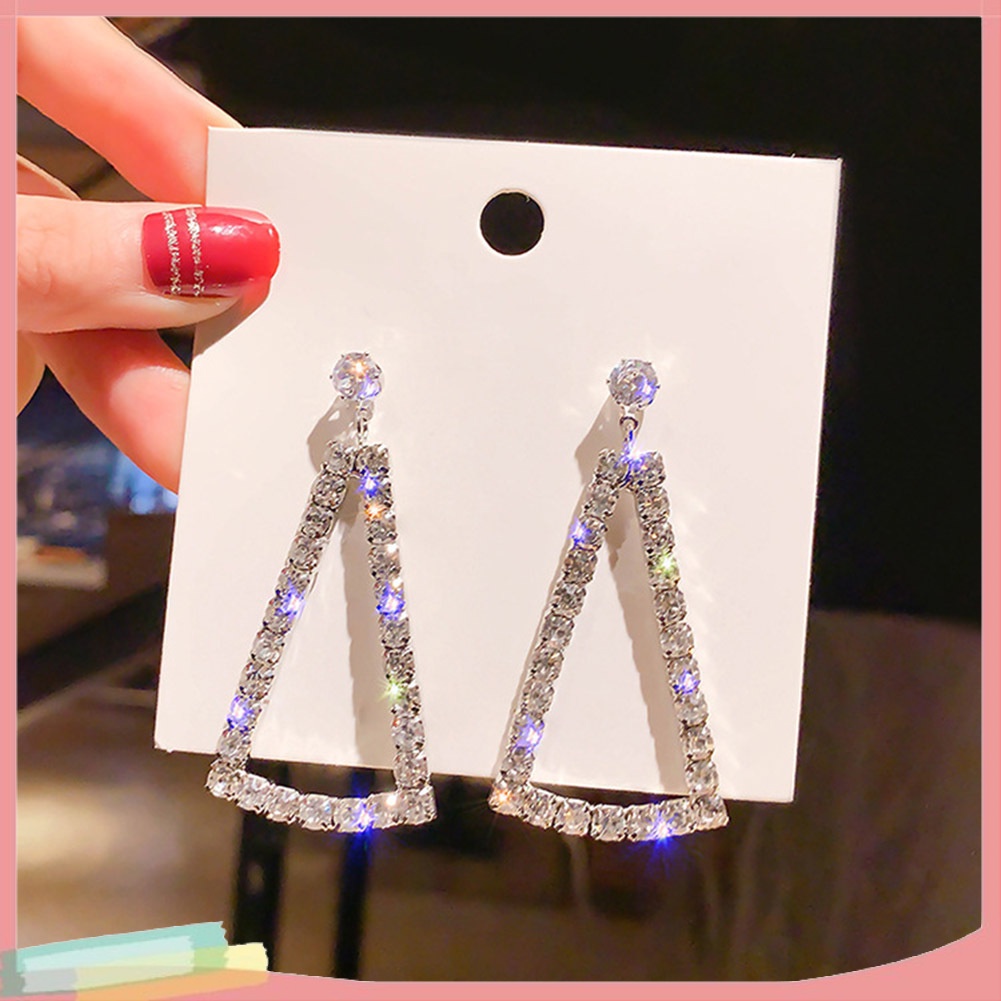 Đôi khuyên tai hình tam giác đính kim cương giả thời trang cho nữ