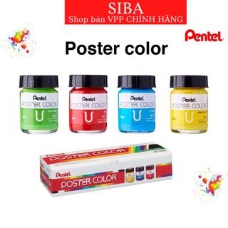 Màu poster pentel, bộ 12 màu bột pha sẵn lọ thuỷ tính 30ml wpu2-12/ lọ nhựa 12 ml poc-12e