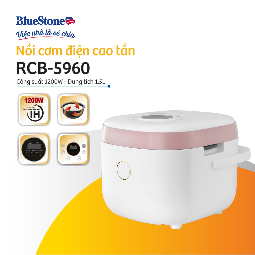 [Mã ELBAU5 giảm 5% đơn 300K] Nồi Cơm Điện Tử Cao Tần 1.5L BlueStone RCB-5960