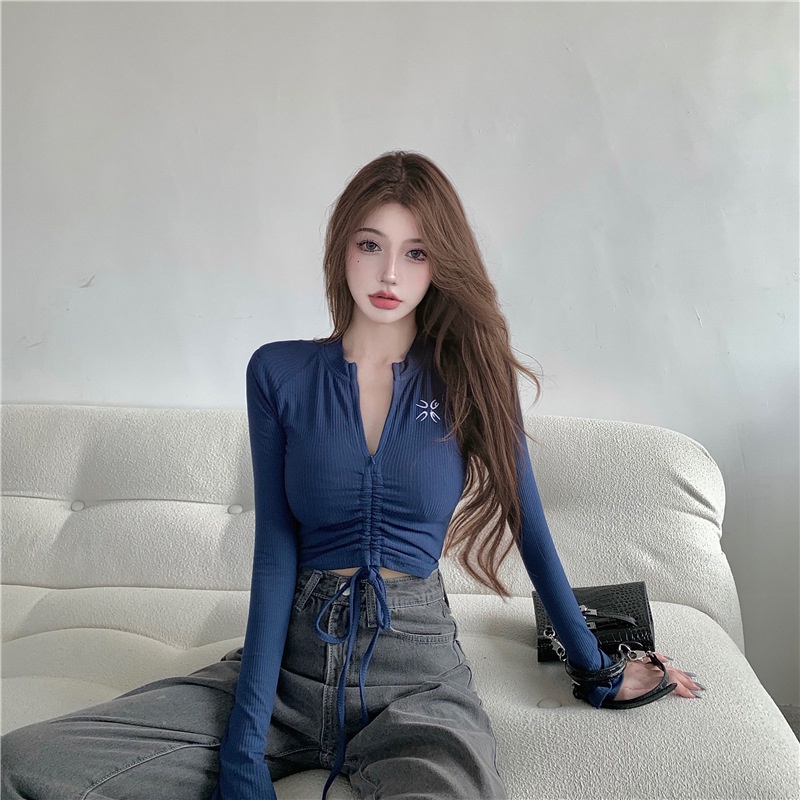 IELGY Áo Thun Tay Dài Dáng Ôm Phong Cách Thời Trang Hàn Quốc Dành Cho Nữ