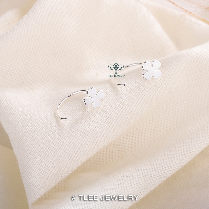 Khuyên tai bạc nữ TLEE móc cỏ bốn lá trơn basic TleeJewelry B0257