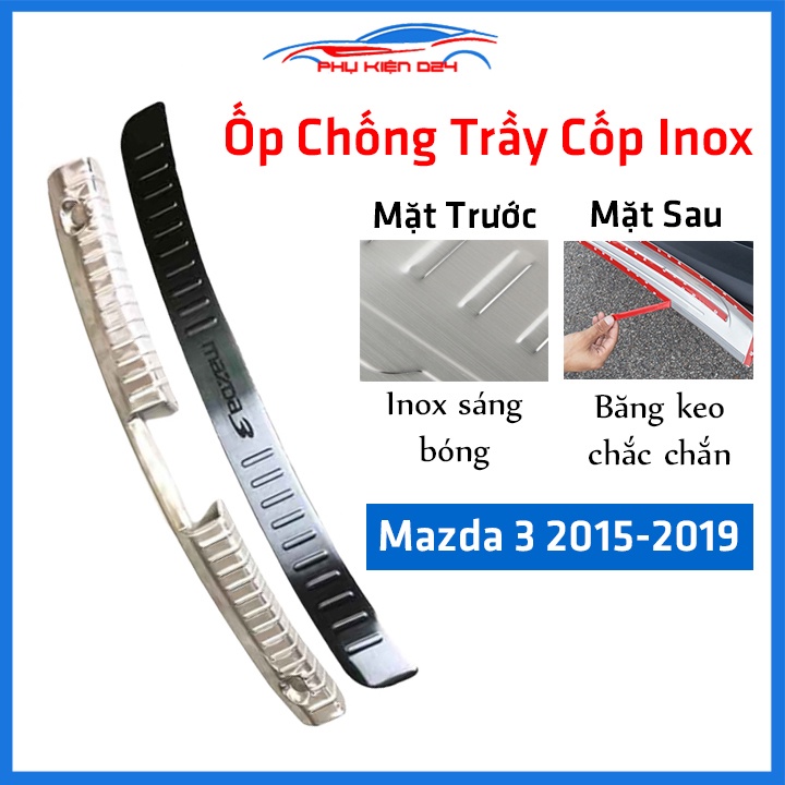 Ốp chống trầy xước cốp xe ô tô Mazda 3 2015-2019 Sedan Inox cao cấp