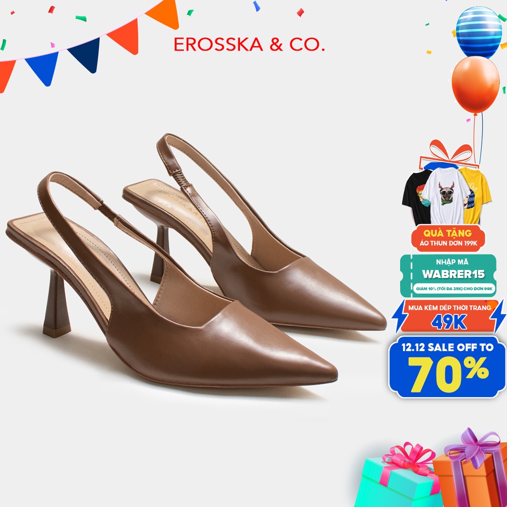 Erosska - Giày cao gót mũi nhọn phối dây cao 7cm màu nâu _ EH041