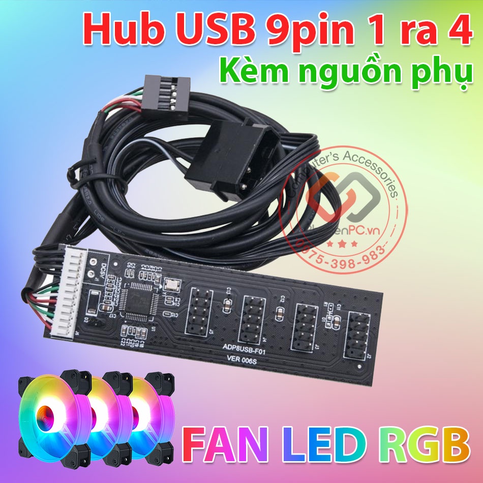 (Hàng mới) Hub chia USB 9pin trên main ra 2/4 cổng cho quạt FAN LED RGB