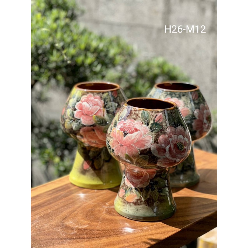 Lọ Hoa, Bình Hoa Decor Trang Trí Phòng Dáng Nấm Lùn Gốm Sứ Bát Tràng Cao Cấp