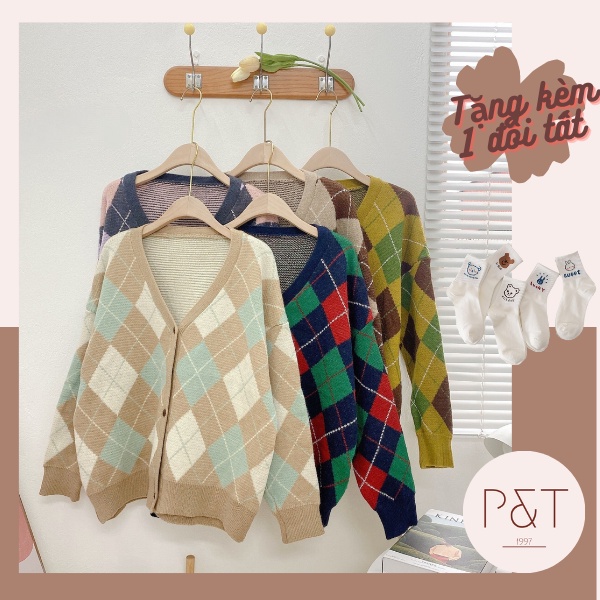 Áo cadigan len thổ cẩm nữ dáng dài tay vintage Hàn Quốc