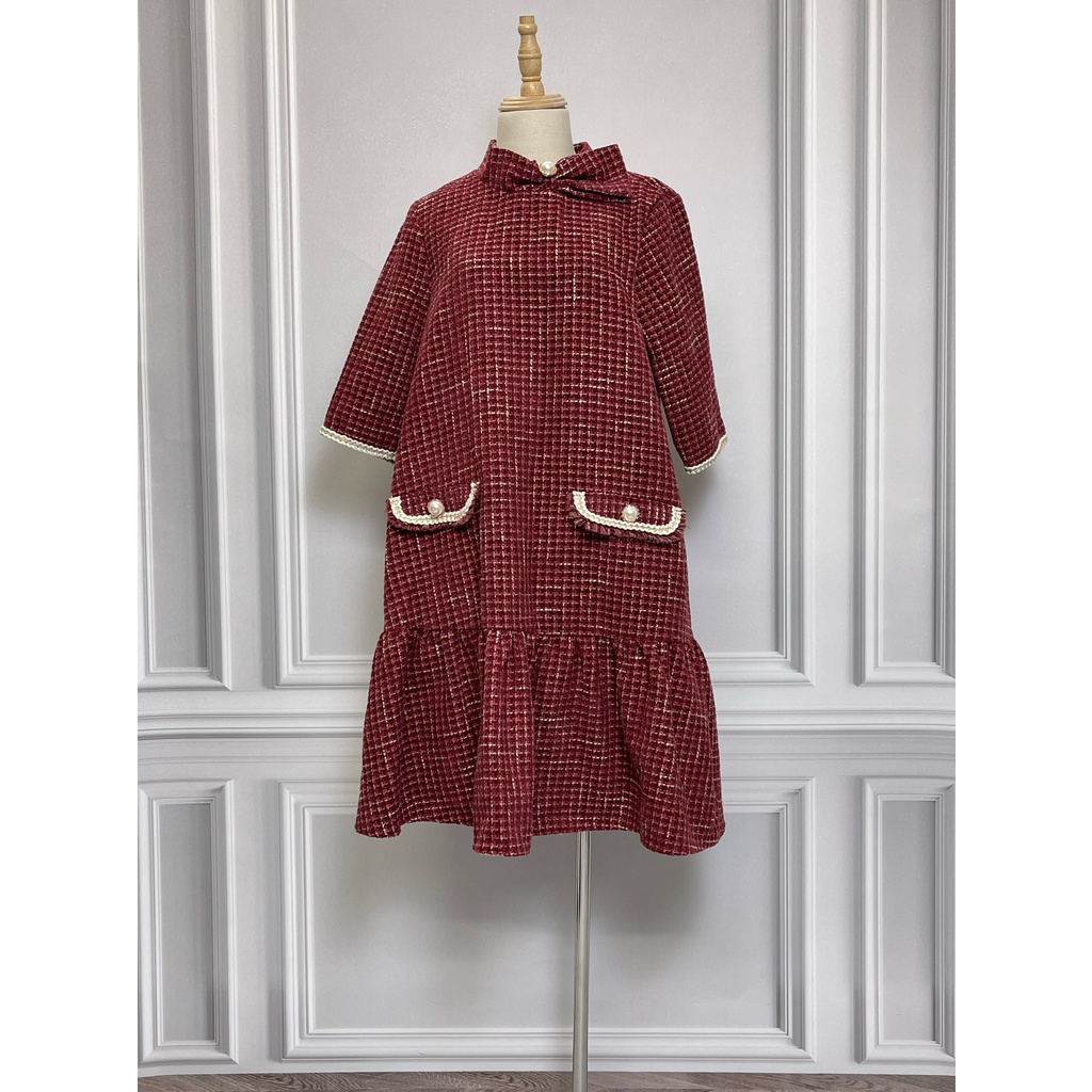 V1128 New nguyên tag Váy dạ tay ngắn THE MOTHERHOOD hàng hiệu chính hãng thời trang nữ màu đỏ kem size S thanh lý ký gửi