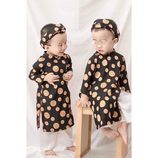 Áo dài cho bé trai vải lụa Thái Tuấn kèm mấn