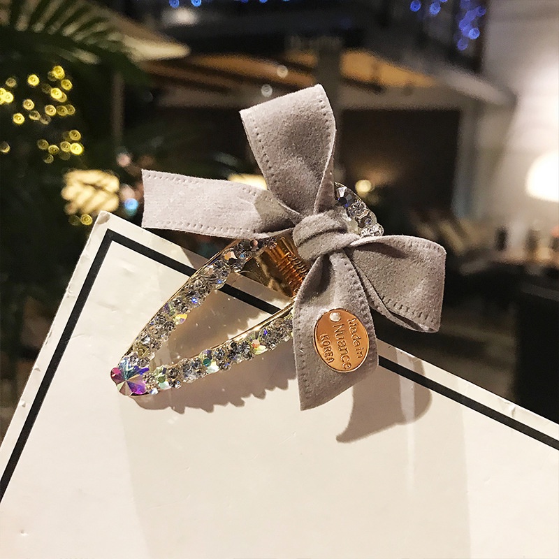 Kẹp tóc đính đá 7 màu kèm nơ sang trọng chất liệu kim loại bền đẹp thời trang Hàn Quốc, June accessories