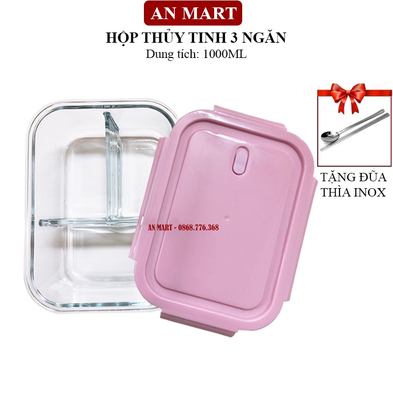 Hộp Cơm Văn Phòng - Hộp Thủy Tinh Chia 1 - 2 - 3 Ngăn Dùng Được Trong Lò Vi Sóng (1000ml)